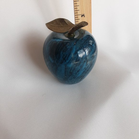 Vintage Green Marble Apple with Brass Leaf and Stem - Picture 7 of 7